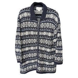 MOTHERHOOD Tribal Style Knit Cardigan Sweater Zip Up Blue Beige Size Large
